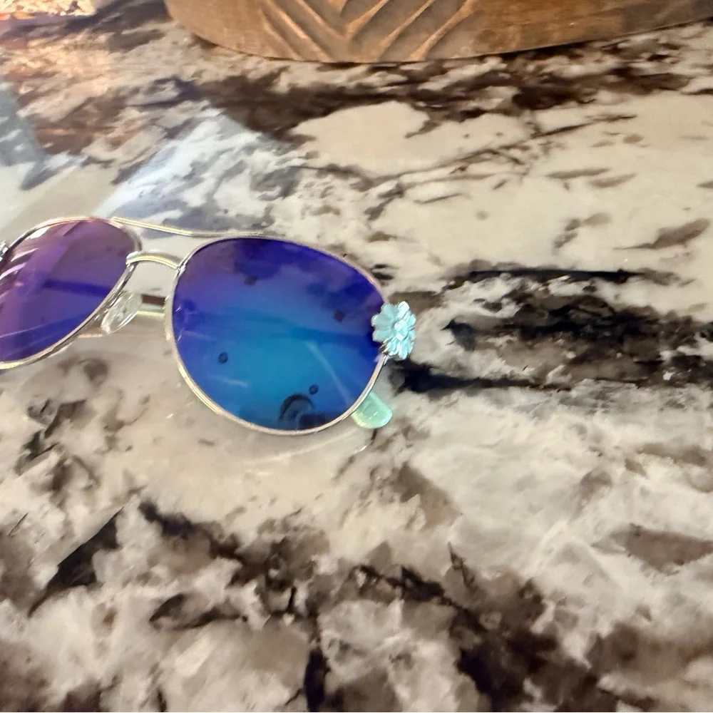 Girls Floral Aviator Sunglasses Mirrored Lenses Shades